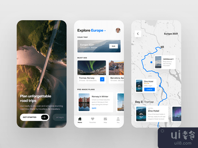 公路旅行规划器应用程序用户界面(Road Trip Planner App UI)