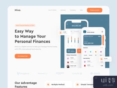 Miwa - 金融登陆页面(Miwa - Financial Landing Page)