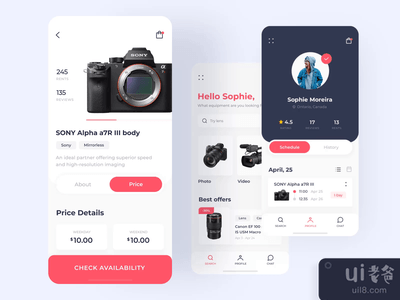 照片设备租赁应用iOS移动互动(Photo equipment rent app iOS mobile interaction)