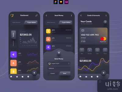 金融/加密货币应用程序 - 黑暗用户界面(Finance/Crypto Currency App - Dark UI)