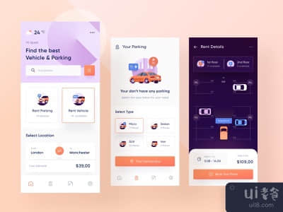 停车场移动应用设计概念(Parking lot mobile app design concept)