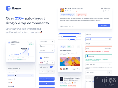 ⚡ 新产品 - Figma的罗马UI套件。移动桌面模板(⚡ New product — Rome UI kit for Figma. Mobile desktop templates)