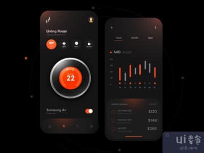 智能家居黑暗主题设计(Smart Home Dark Theme Design)