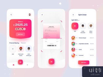 分割账单 - 移动应用UI设计(Split Bill - Mobile App UI Design)