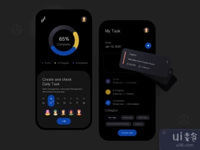 任务管理器黑暗UI设计(Task manager Dark UI Design)