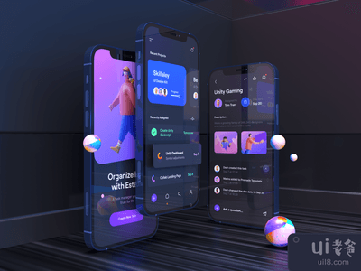 iPhone12--Estaro应用的黑暗模拟图(iPhone 12 - Dark Mockup for Estaro App)