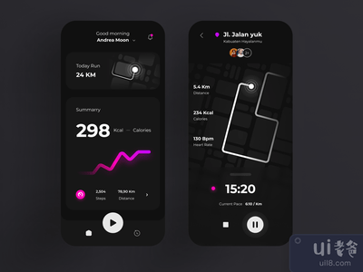 运行中的应用程序--黑暗模式(Running app - Dark mode)
