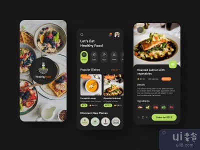 食品递送应用程序黑暗模式设计(Food Delivery app Dark mode Design)