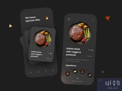 食品应用黑暗主题UI设计(Food App Dark Theme UI Design)