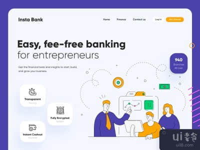 Insta银行登陆页UI设计(Insta Bank Landing Page UI Design)