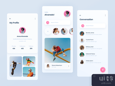 社交应用屏幕(Social app screen)