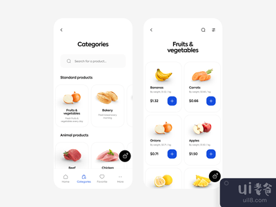 杂货店应用程序 - 类别和产品清单(Grocery app - categories & list of products)