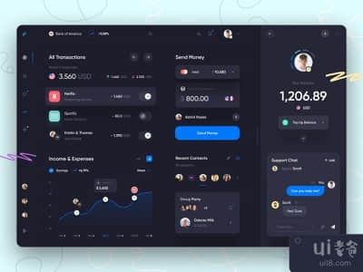 银行应用仪表板暗号(Banking App Dashboard Dark)