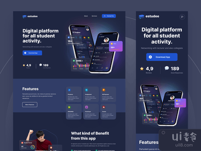 探索：ESTUDEE学生应用程序登陆页面的黑暗模式(Exploration : ESTUDEE Student App Landing Page Dark Mode)