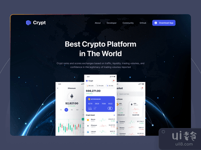 Crypt加密平台头的黑暗模式(Crypt Crypto Platform Header Dark Mode)