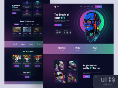 基础 - NFT登陆页面UI设计。(Base - NFT Landing Page UI Design.)