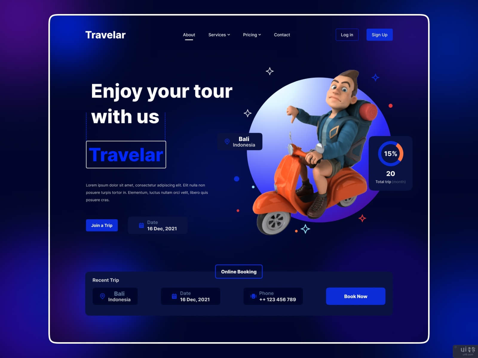 Travelar - 旅行社登陆页面设计(Travelar - Travel Agency Landing Page Design)插图1