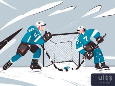 冰上曲棍球的插图。(Ice Hockey Illustration.)