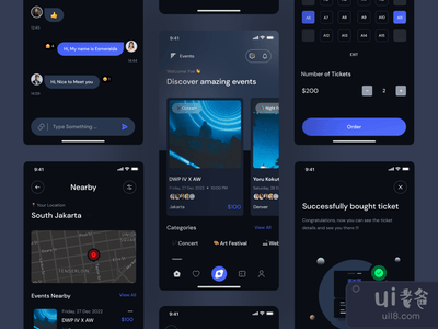 Evento黑暗模式 - Evento移动应用UI工具包(Evento Dark Mode - Evento Mobile App UI Kit)