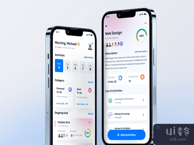 Simpl.- 任务管理移动应用模拟图查看(Simpl. - Task Management Mobile App Mockup View)