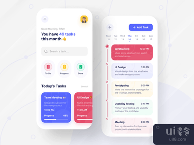 任务管理应用程序UI设计|待办事项列表|任务|时间表(Task Management App UI Design | To-do list | Task | Schedule)
