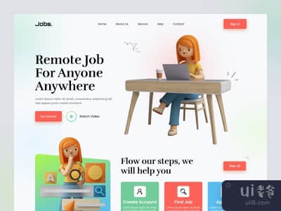 远程工作 英雄头像 - 网页设计(Remote Job Hero Header - Web Design)