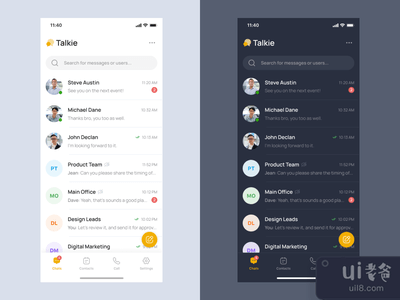 Talkie - 讯息应用程序的灯光和黑暗模式(Talkie - Messaging App Light & Dark Mode)