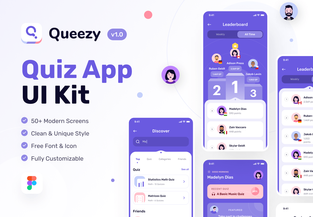 Queezy - 测验应用UI包 (Queezy - Quiz App UI Kit)