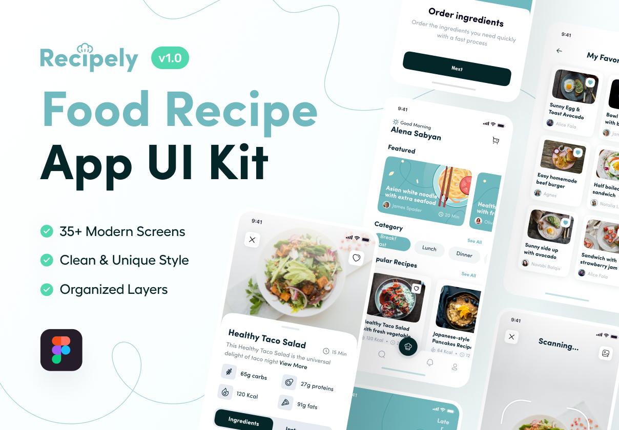 Recipely - 食品配方应用UI套件 (Recipely - Food Recipe App