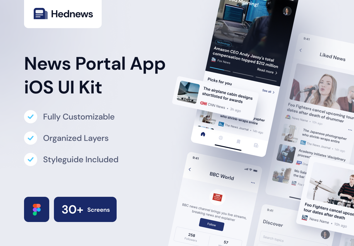 Hednews - 新闻门户应用程序UI工具包 (Hednews - News Portal App UI Kit)