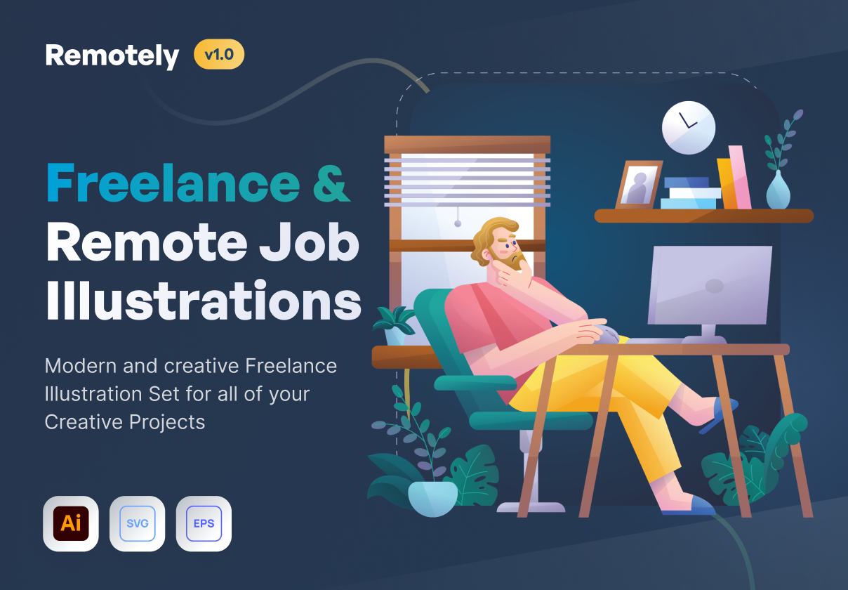 远程 - 自由职业者_远程工作插图 (Remotely - Freelance _ Remote Job Illustrations)
