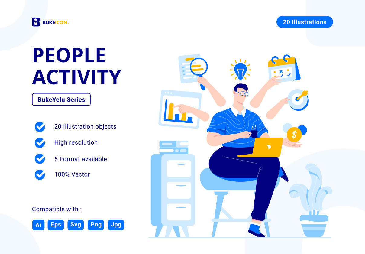 25人活动插图集--布克耶鲁系列 (25 People Activity Illustration set - Buke Yelu Series)