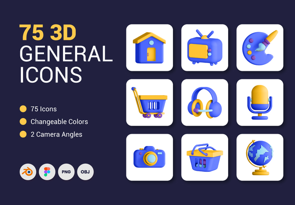 75个3D通用图标 (75 3D General Icons)