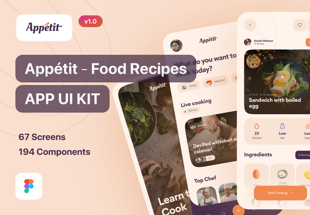 胃口 - 食物食谱应用程序UI套件 (Appetit - Food Recipes App UI K