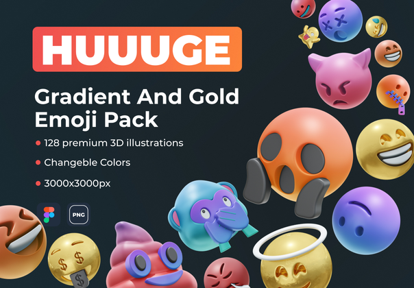 HUUGE 梯度和金色表情符号3D包 (HUUUGE Gradient And Gold Emoji