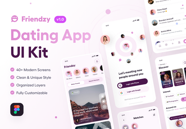 Friendzy - 约会应用程序的用户界面套件 (Friendzy - Dating App UI