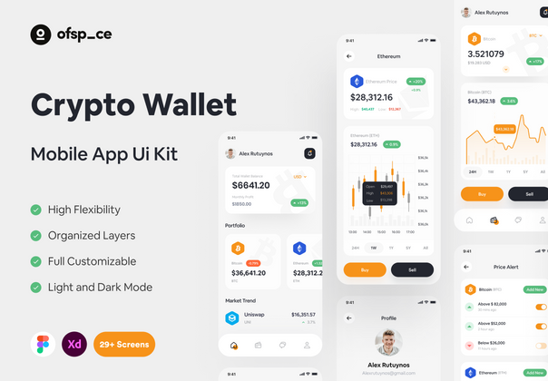 加密货币钱包应用设计UI套件 (Crypto Wallet App Design UI Kit)