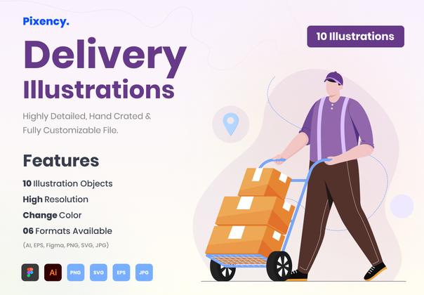 外卖服务插图 (Delivery Service Illustration)