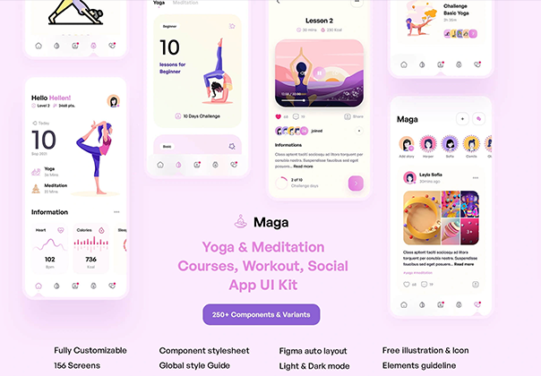 Maga - 瑜伽和冥想 UI Kit (Maga - Yoga & Meditation UI K