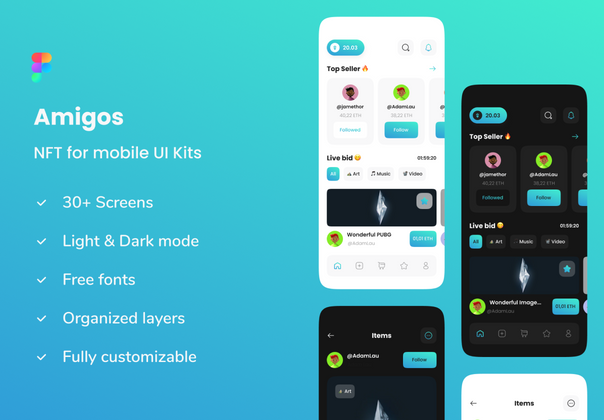 朋友 - NFT手机用户界面套件 (Amigos - NFT UI Kits for mobile)