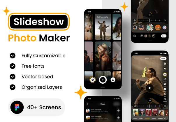 照片幻灯片制作应用UI Kit (Photo Slideshow Maker app UI Kit)