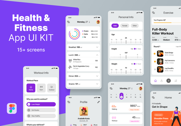 健康和健身应用UI套件 (Health & Fitness App UI Kit)