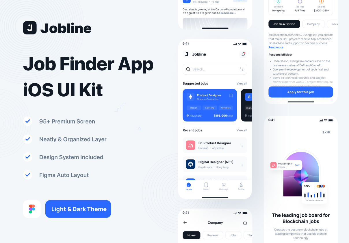 Jobline - 工作搜索应用的iOS UI工具包 (Jobline - Job Finder App iOS UI Kit)