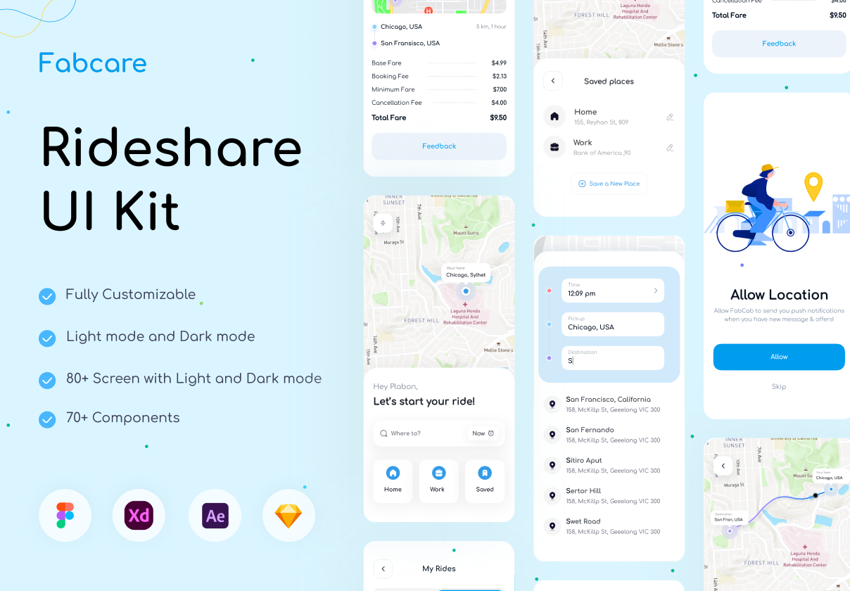 共享汽车预订应用 (Rideshare Cab Booking App)