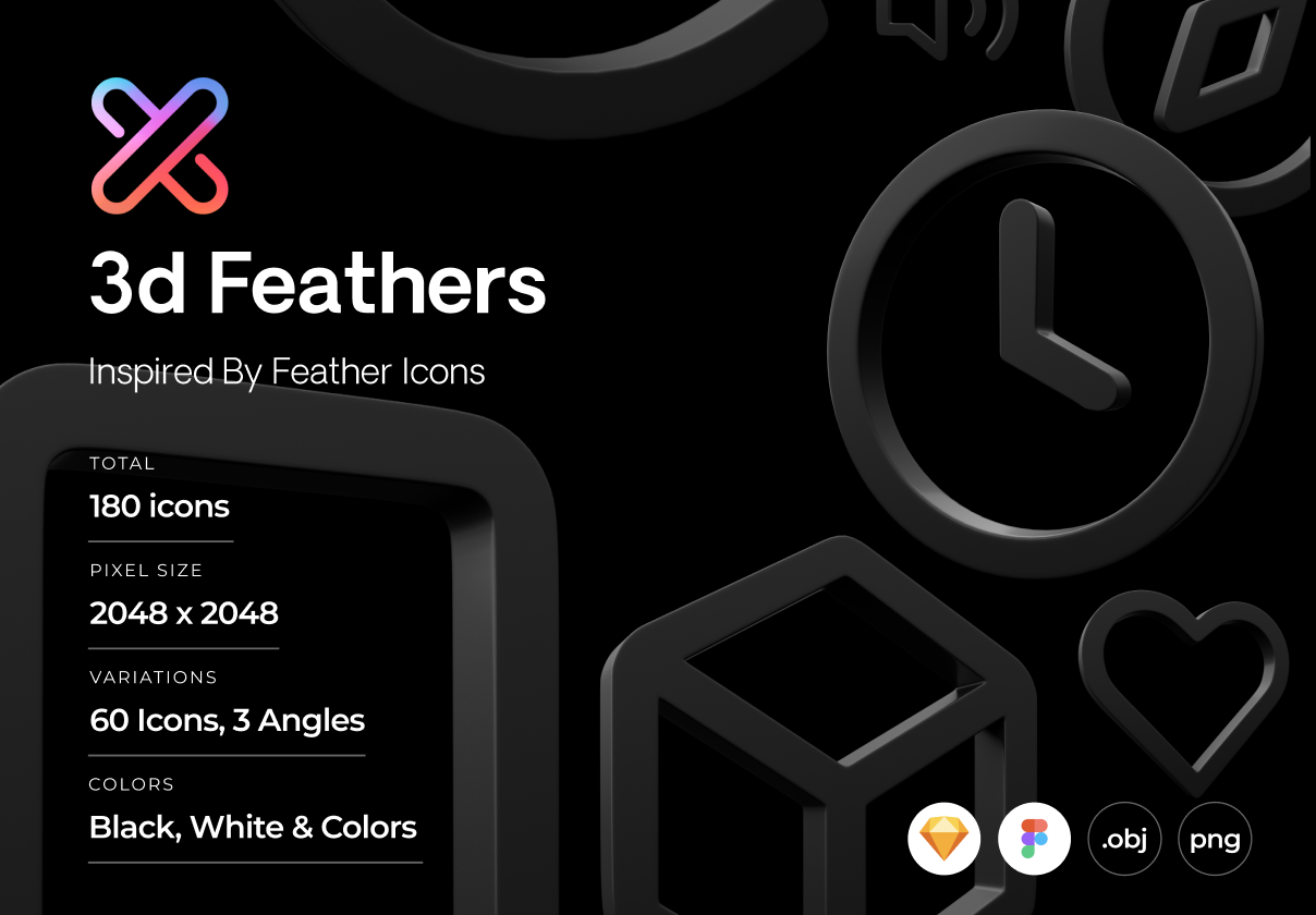 羽毛图标3D包 (Feather Icon 3D Pack)
