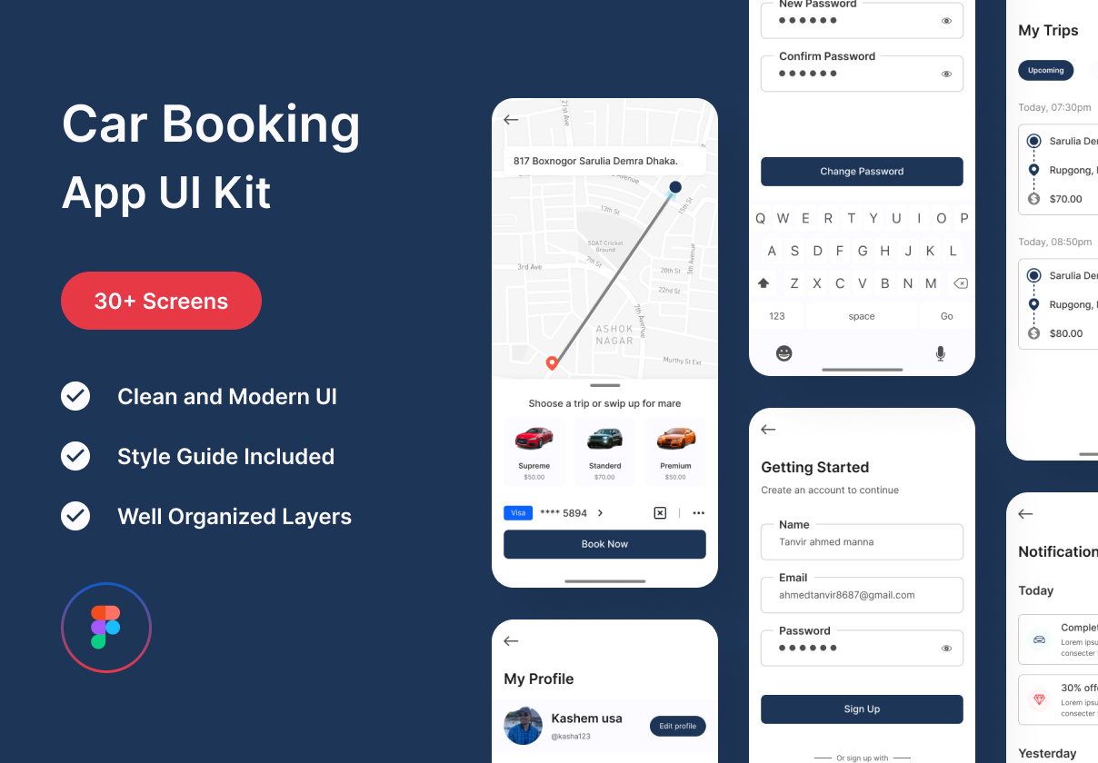 汽车预订应用程序的用户界面套件 (Car Booking App UI Kit)
