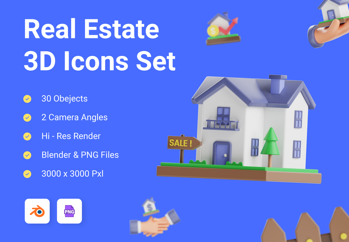 房地产三维图标集 (Real Estate 3D Icons Set)