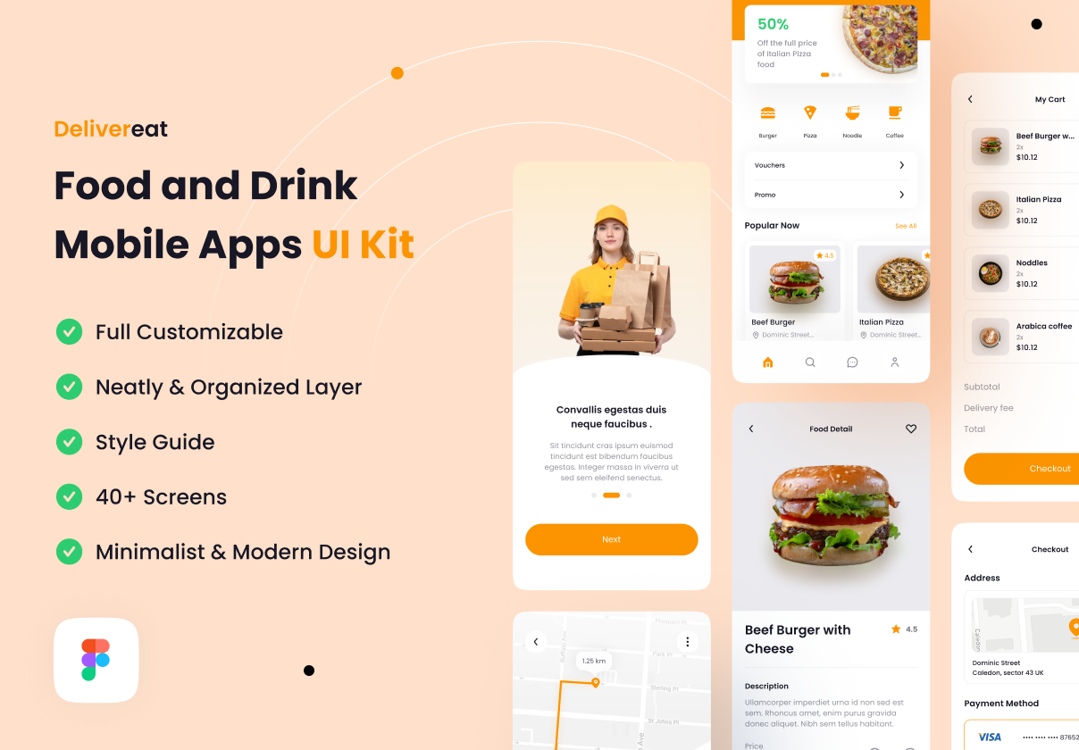 饮料和食品移动应用UI工具包 (Delivereat - Food and Drink Mobile Apps UI Kit)