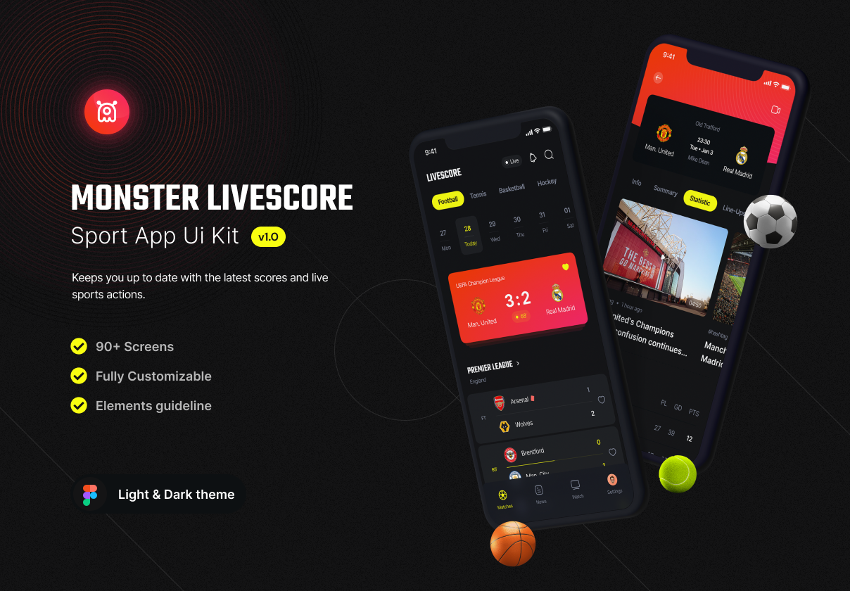 Monster - Livescore Sport应用UI工具包 (Monster - Livescore Sport app ui kit)