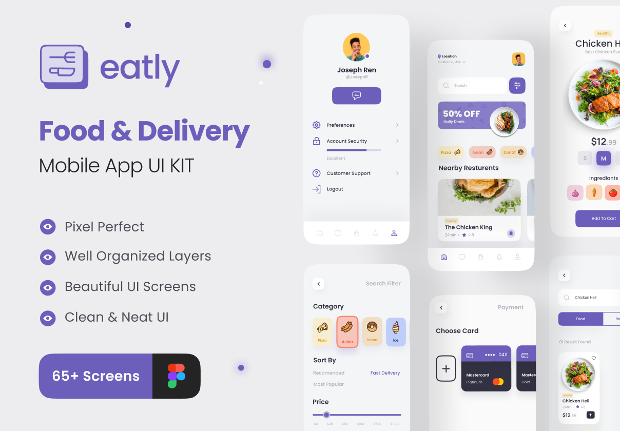 Eatly - 食品配送应用UI工具包 (Eatly - Food Delivery App UI Kit)